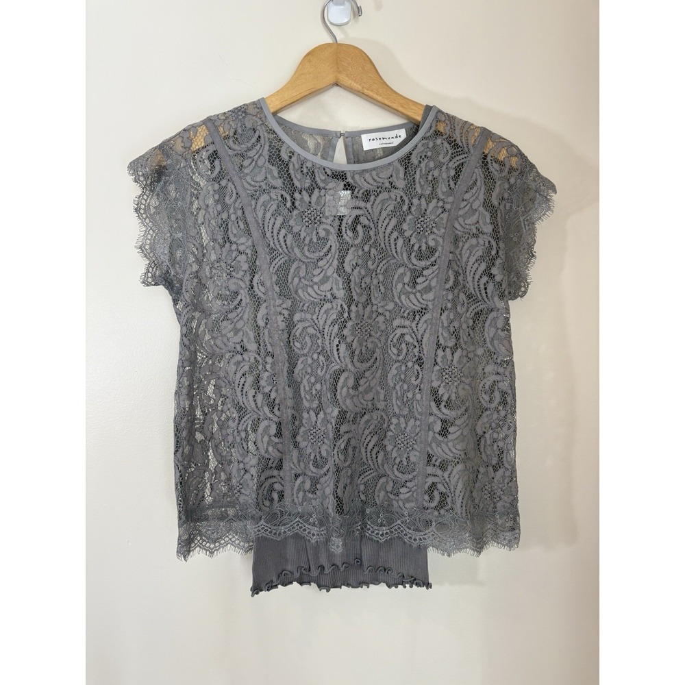 Rosemunde Copenhagen Womens Top Large‎ Gray Tank Lace Silk Cotton Scandi Chic